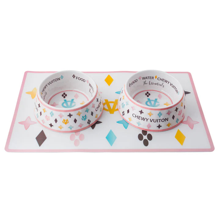 Chewy Vuiton Food/Water Bowl Set - The Bougie Pet Boutique