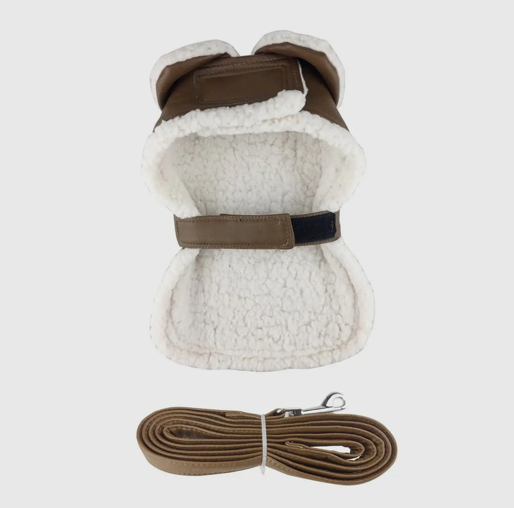 Brown Leather Bomber Harness Coat - The Bougie Pet Boutique