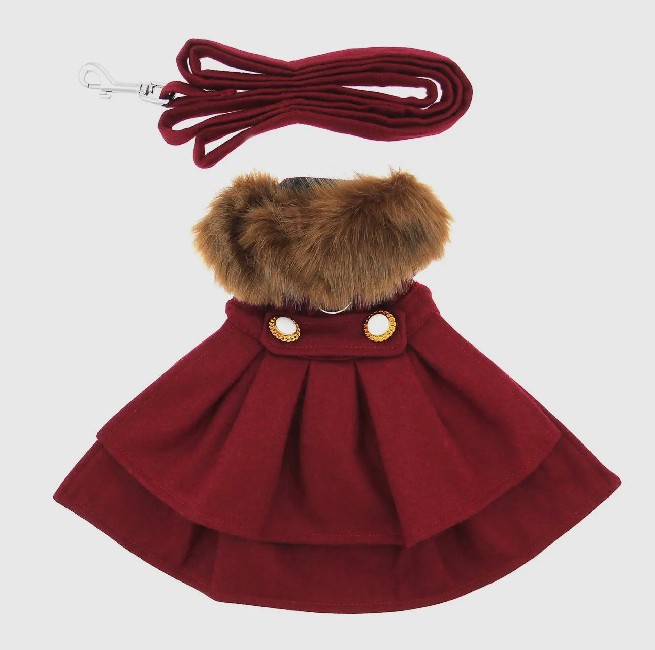 Wool Fur-Trimmed Harness Coat Burgundy - The Bougie Pet Boutique