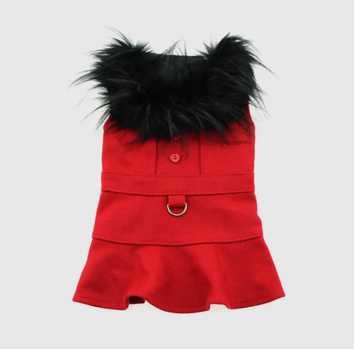 Black Fur Red Dress - The Bougie Pet Boutique