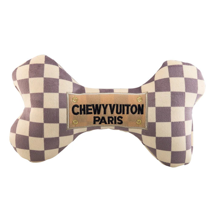 Chewy Vuiton Checkered Bone Plush Toy - The Bougie Pet Boutique