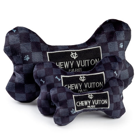 Black Checker Chewy Vuiton Bone Dog Toy with Squeaker - The Bougie Pet Boutique