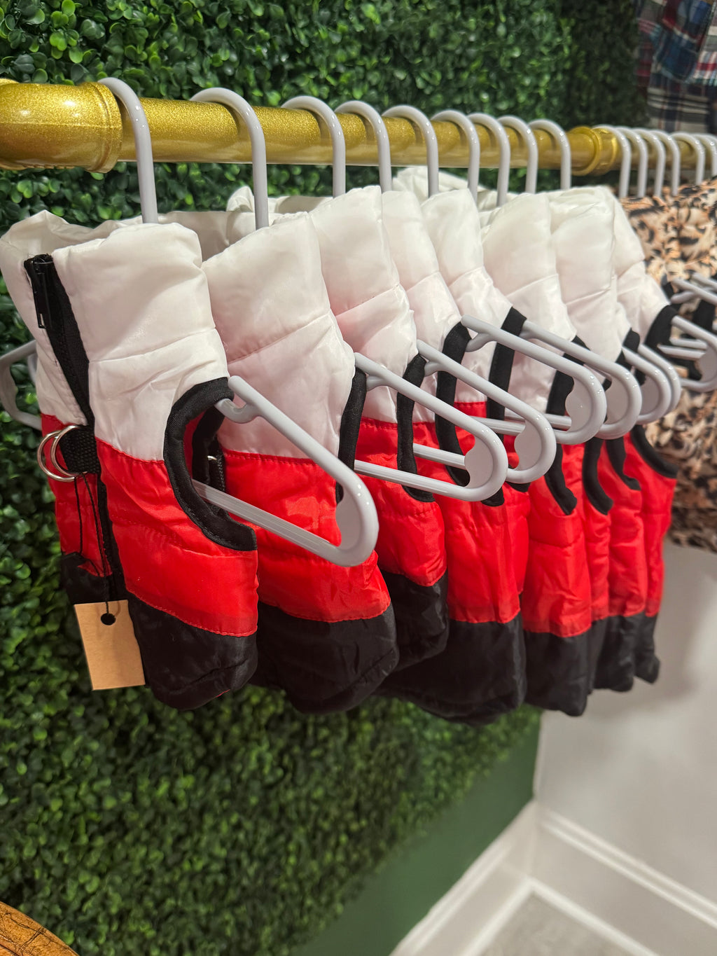 White, Red and Black Puffer Vest - The Bougie Pet Boutique