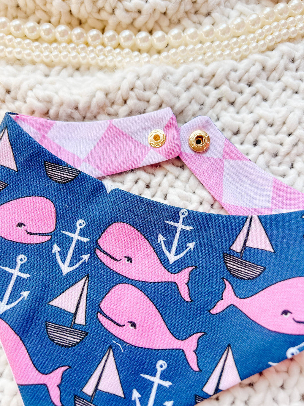 Summer Whale Snap-On Dog Reversible Bandana, Cotton StellaLoo