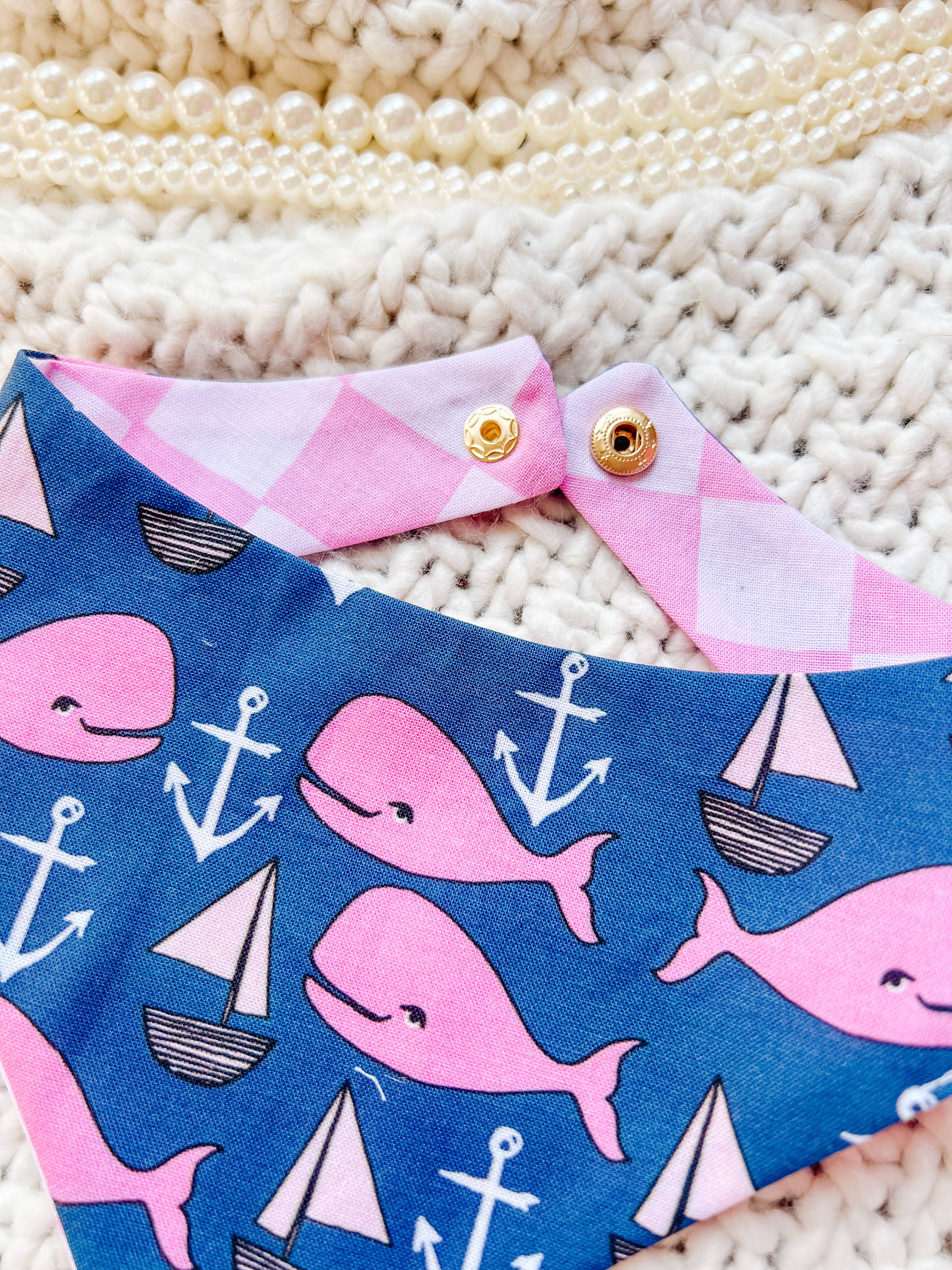 Summer Whale Snap-On Dog Reversible Bandana, Cotton StellaLoo