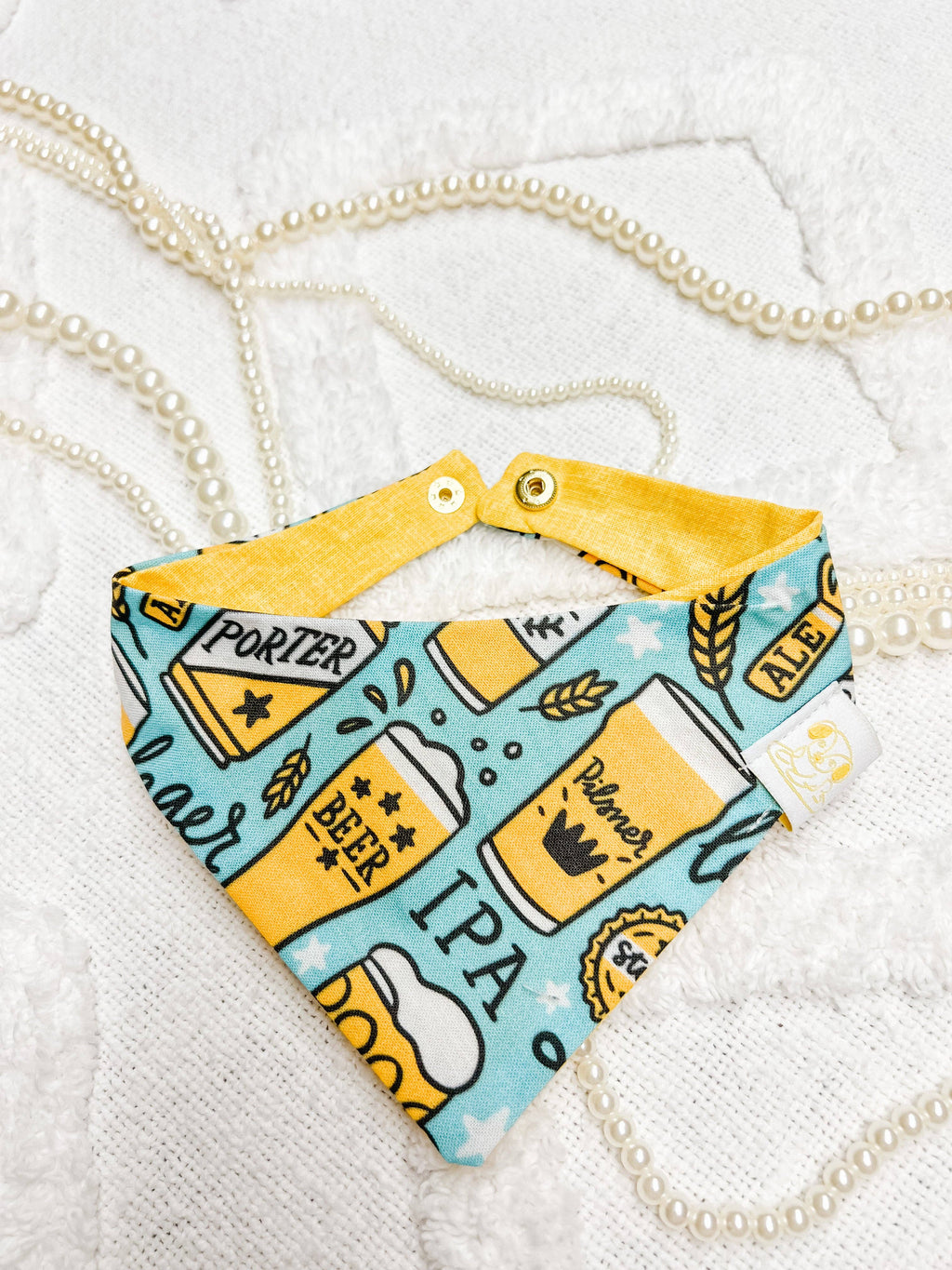 Blue Beer Reversible Dog Bandana, Drinking Pet Scarf, SnapOn - The Bougie Pet Boutique