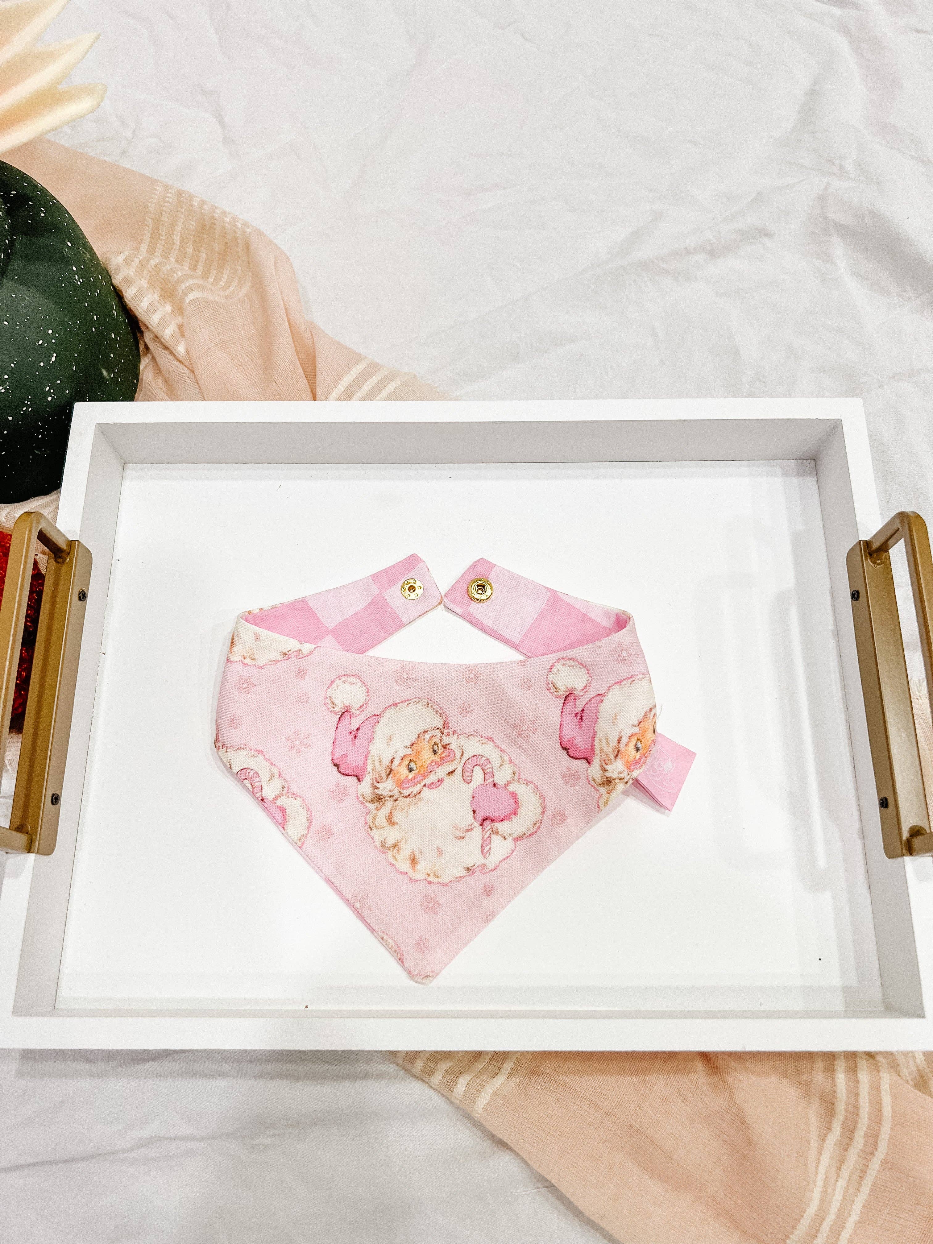 Pink Santa Dog Bandana, Reversible Snap On Collar - The Bougie Pet Boutique
