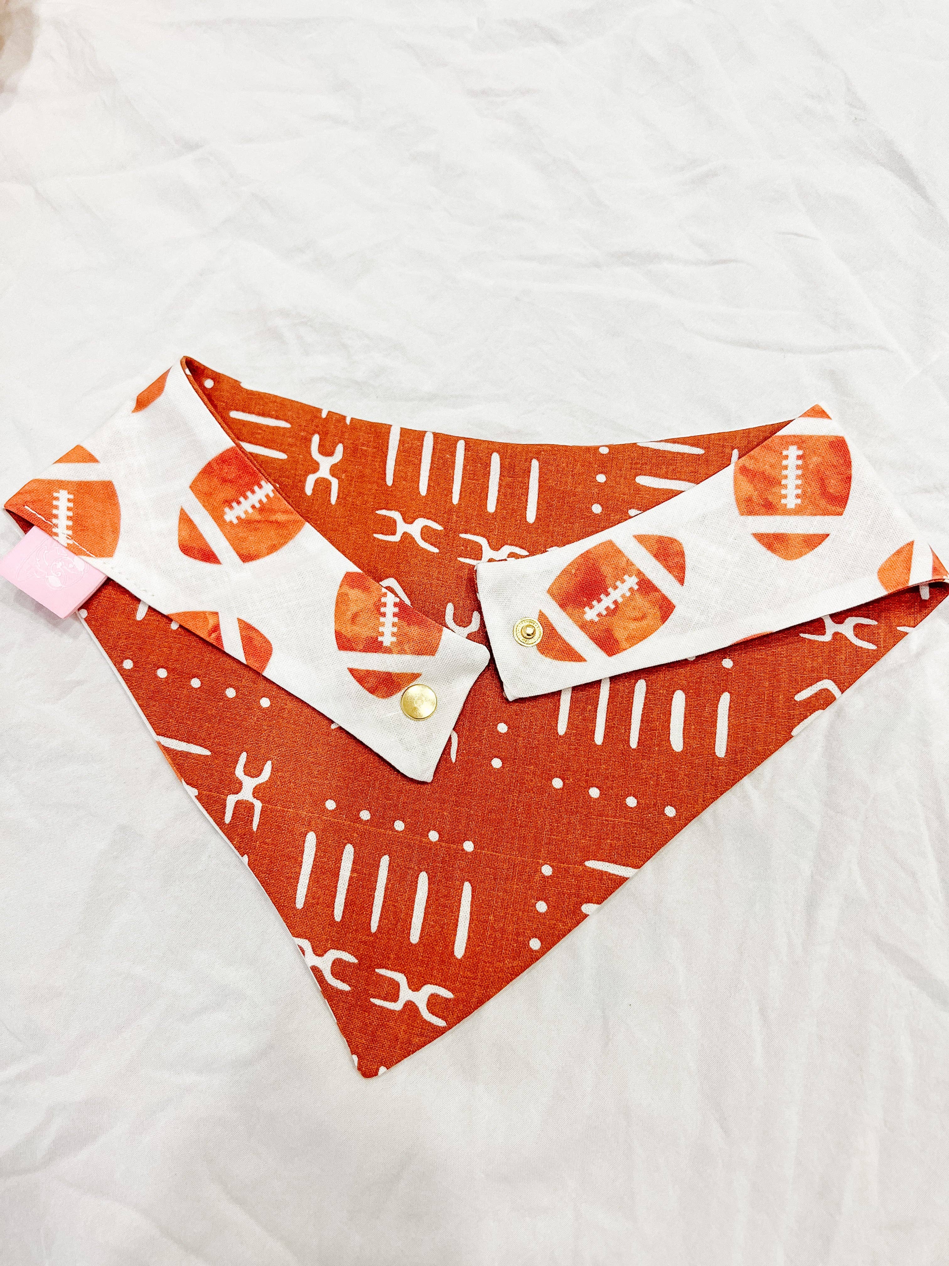 Football Reversible Dog Bandana, Fall Metal SnapOn Pet Scarf