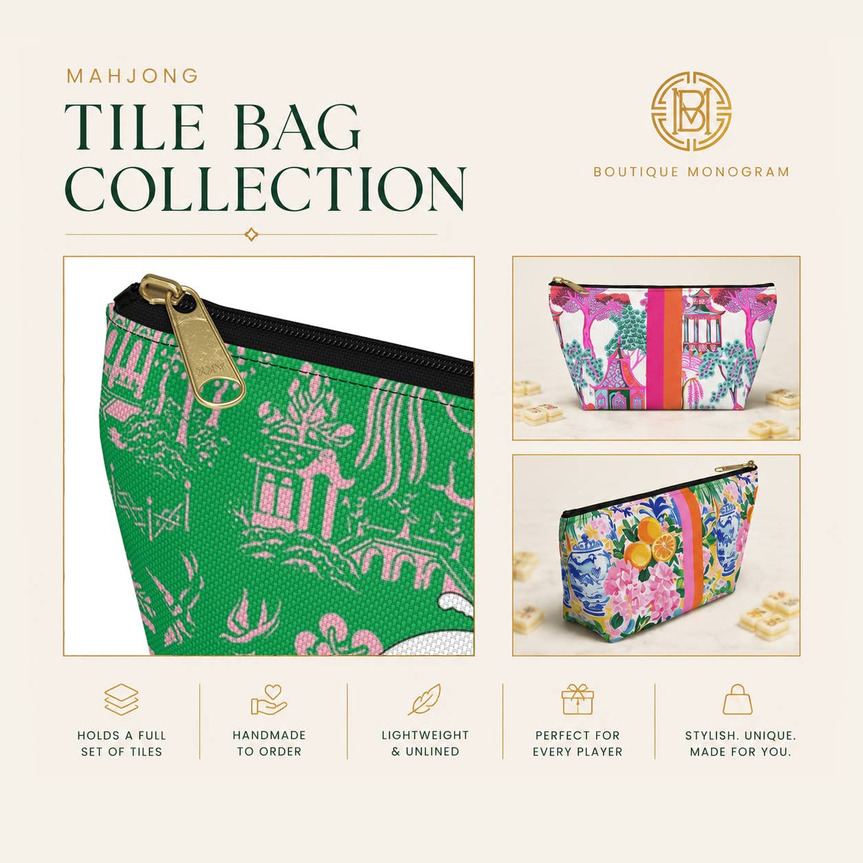 Mahjong Tile and Card Bag, Boutique Monogram Boutique Monogram