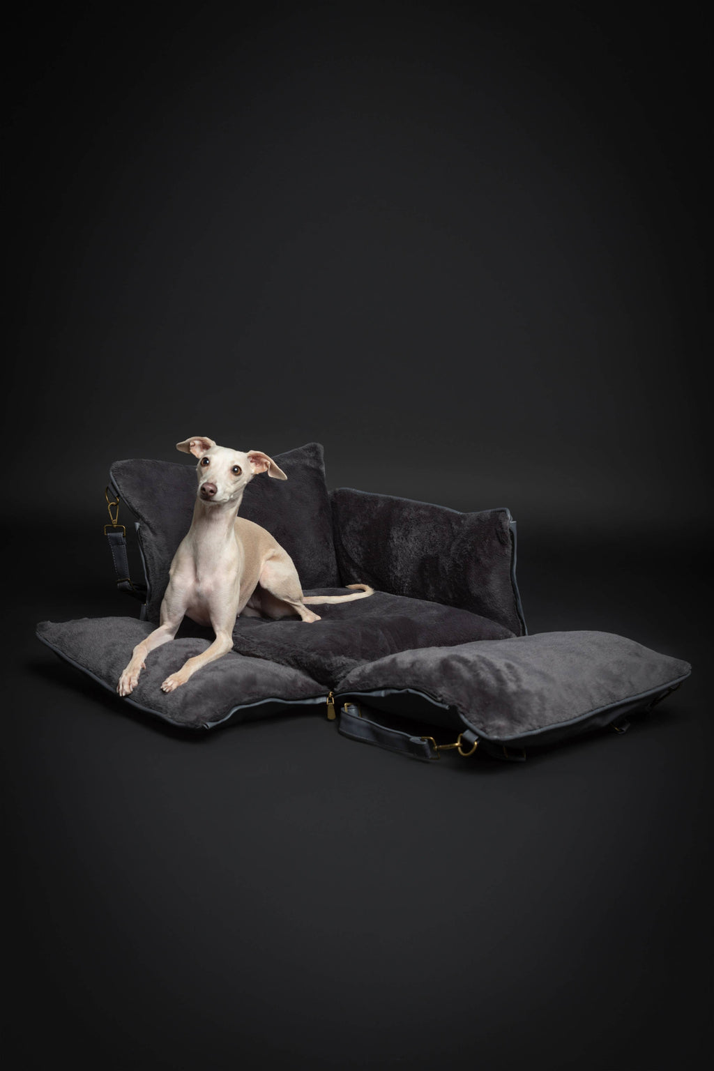 Dog Car Seat Carrier Orthopedic Crushed Foam, Black, Vegan Leather - The Bougie Pet Boutique