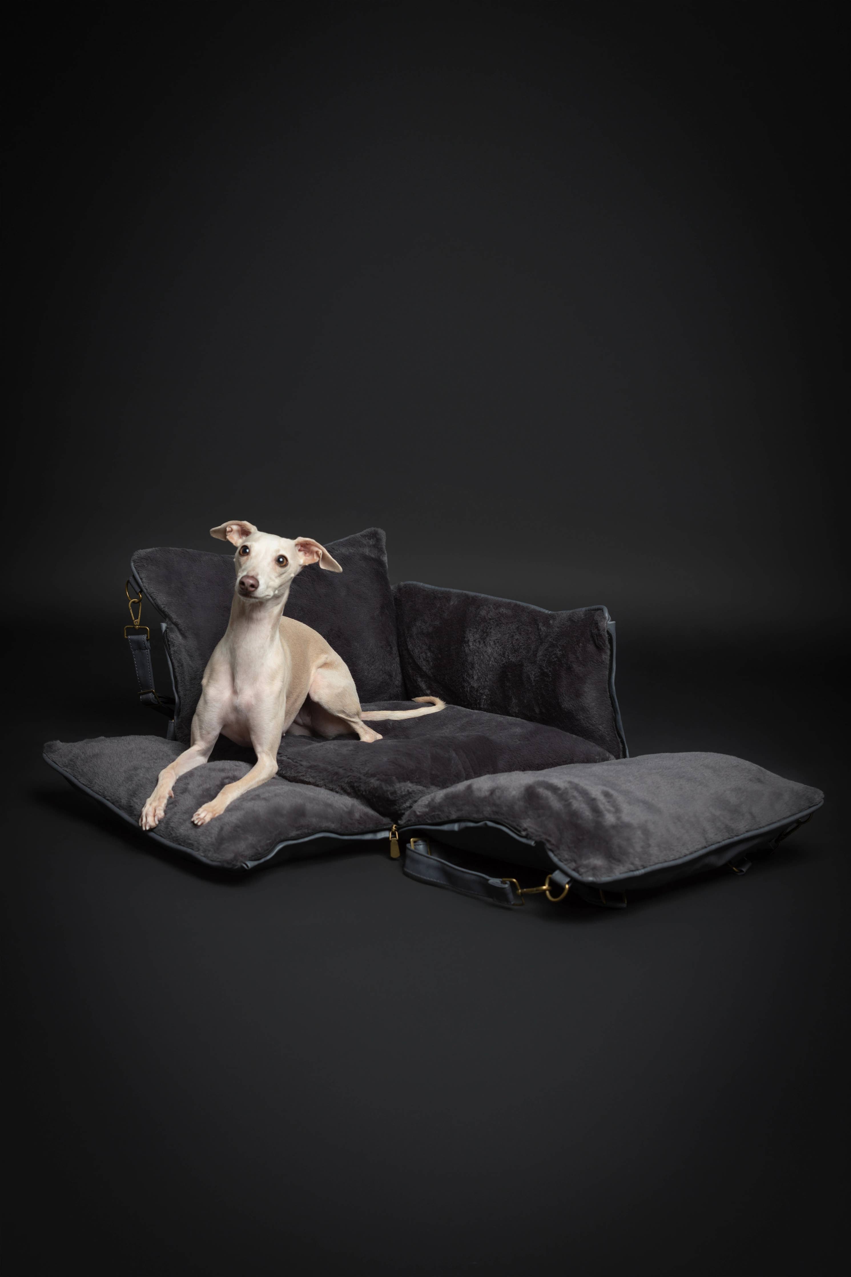 Dog Car Seat Carrier Orthopedic Crushed Foam, Black, Vegan Leather - The Bougie Pet Boutique