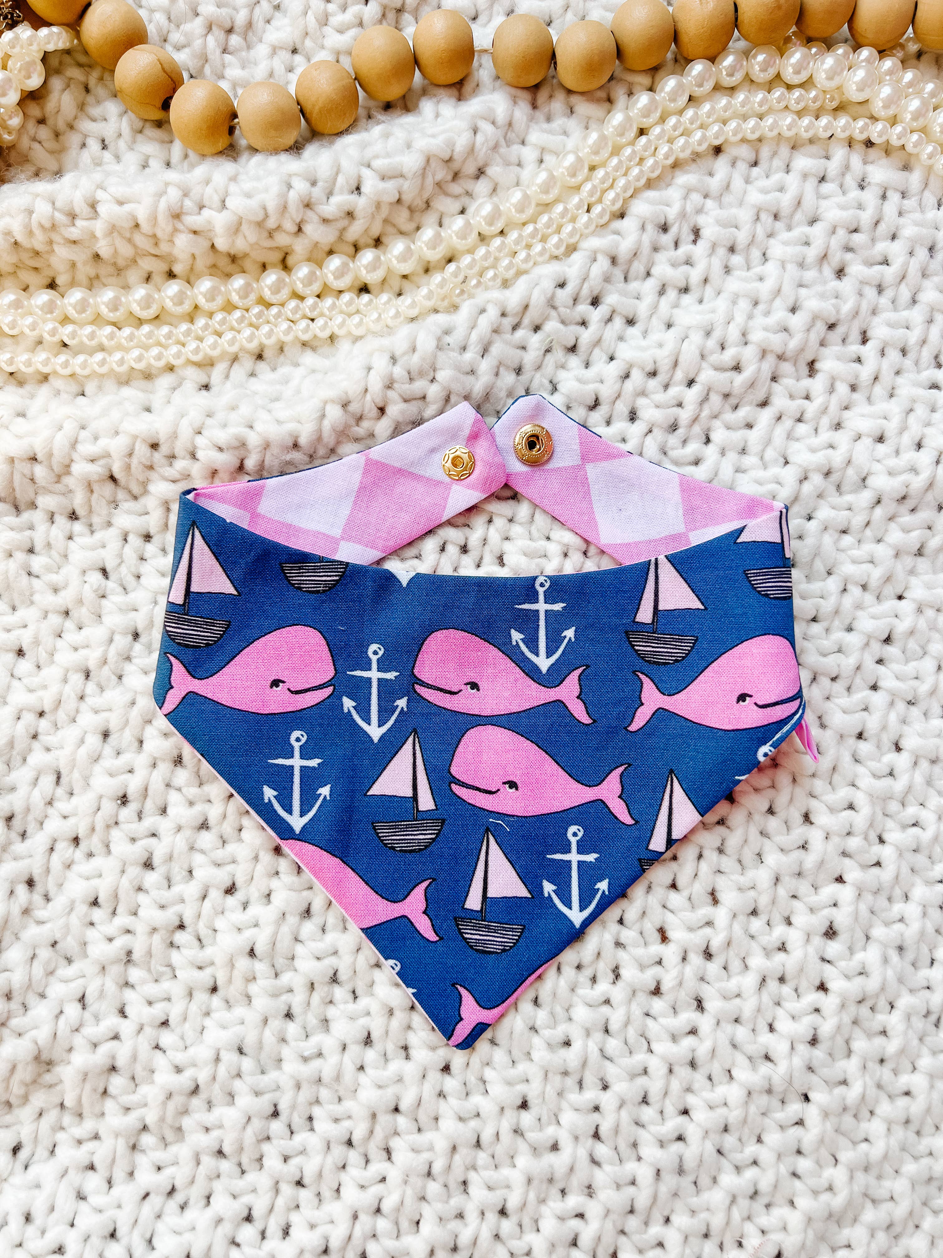 Summer Whale Snap-On Dog Reversible Bandana, Cotton StellaLoo