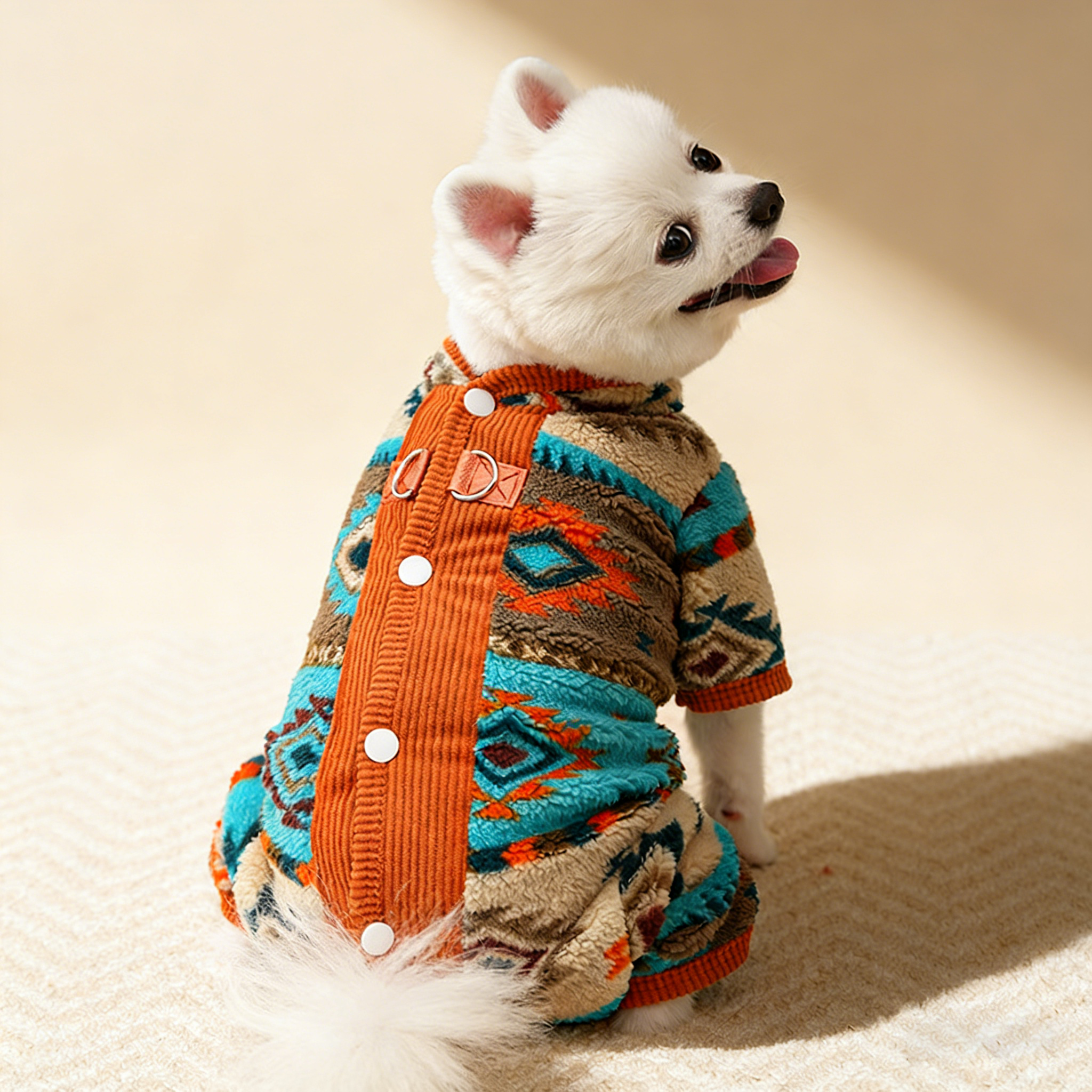 Warm Fair Isle Pet Onesie, Winter Fleece Suit_CWMM12022 PAWPAWwholesale