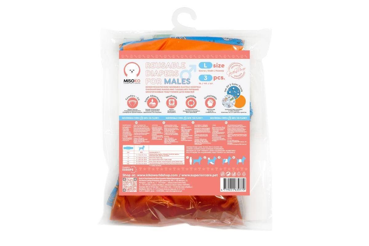 Leakproof & Ultra Absorbent Reusable Male Dog Belly Bands, 3 Pack KIKA USA