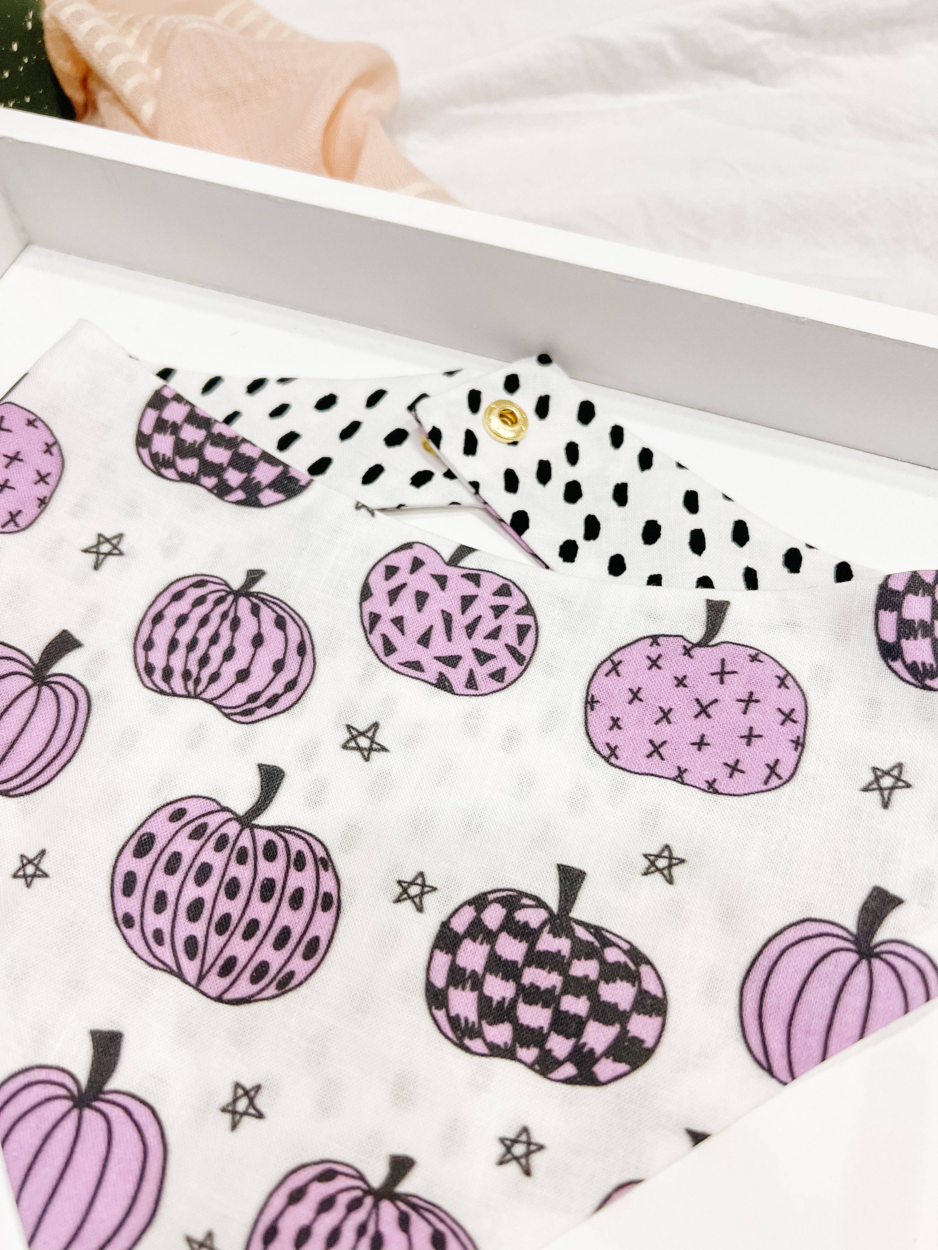 Purple Pumpkins Dog Bandana, Reversible Snap On Collar