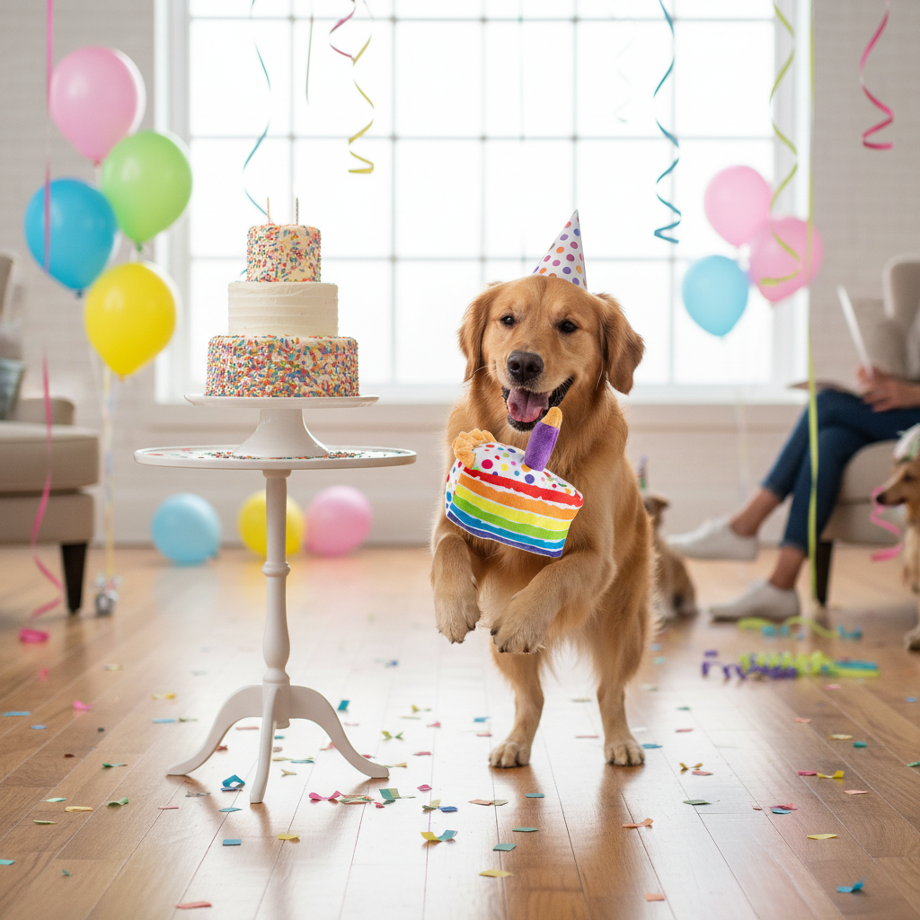 Birthday Cake Slice Dog Toy Lifestyle