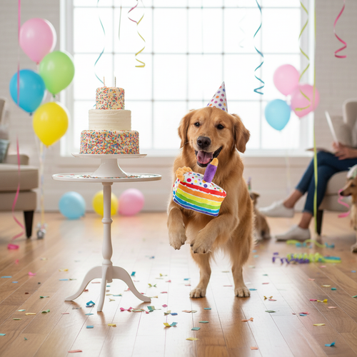 Birthday Cake Slice Dog Toy Lifestyle
