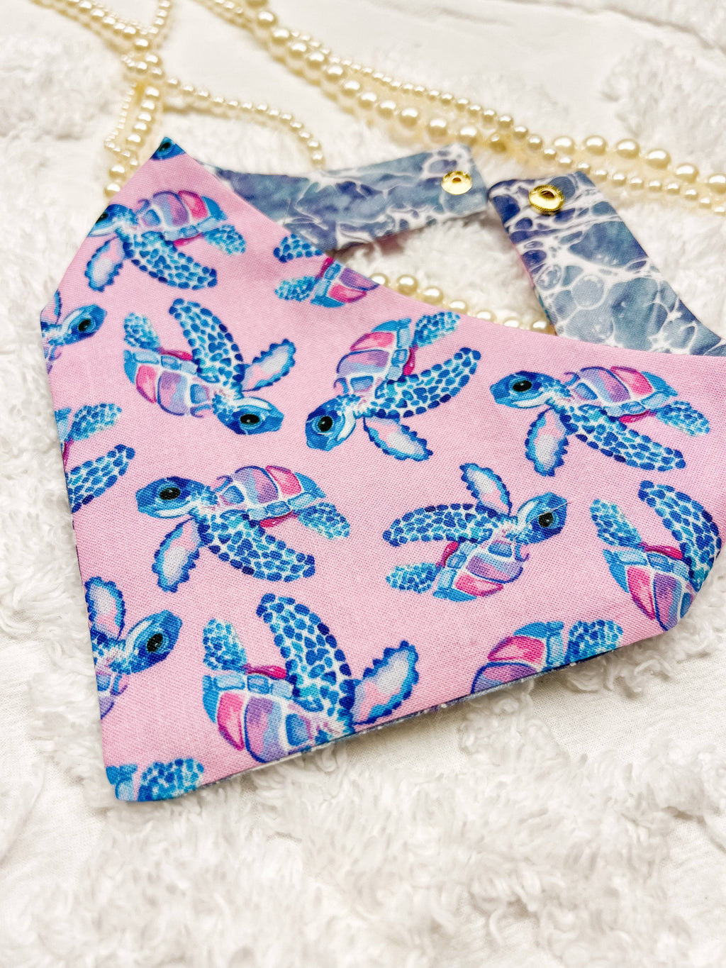 Turtles Cotton Curved Neck Dog Bandana, Reversible and Snaps - The Bougie Pet Boutique