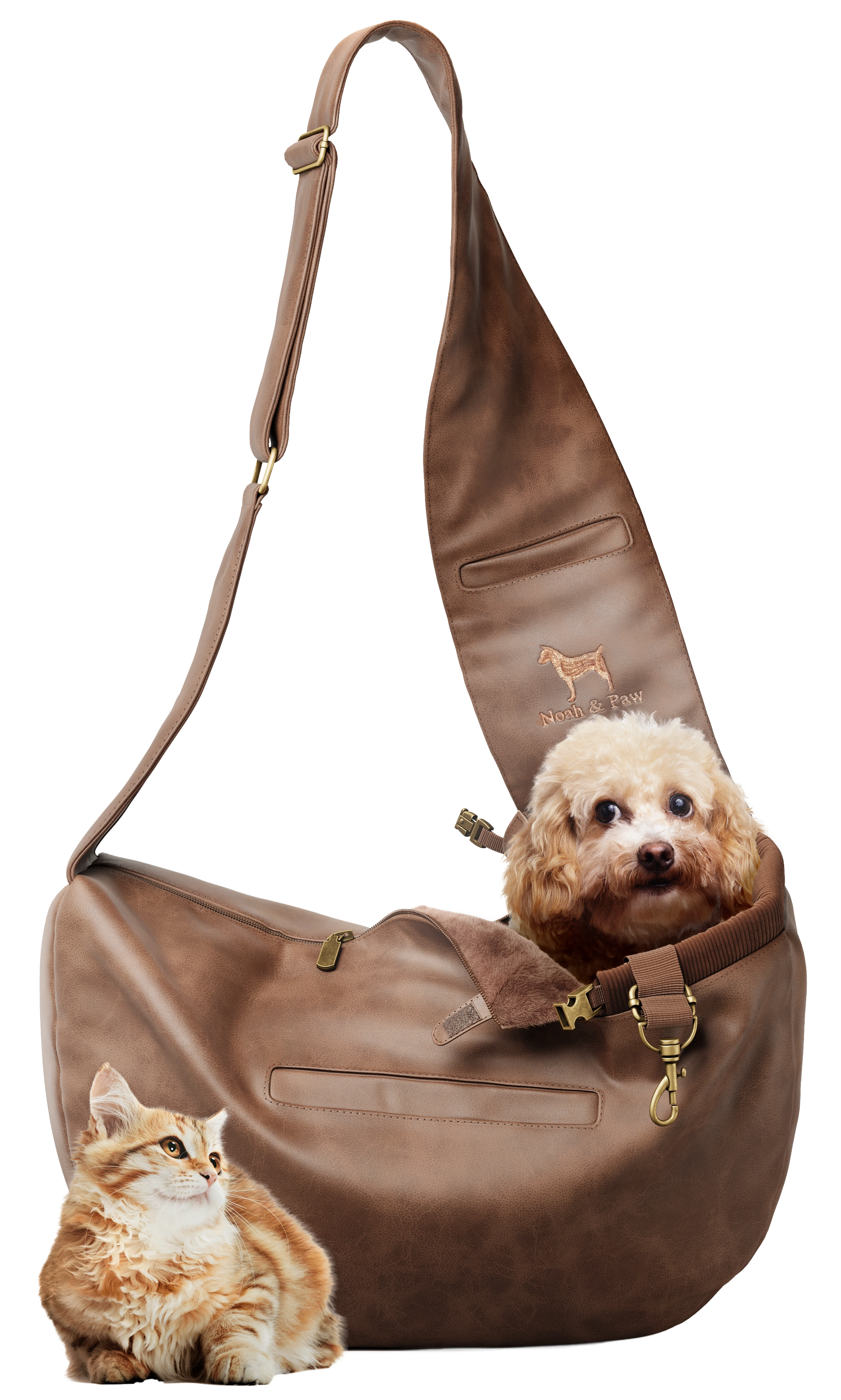 Vegan Leather Pet sling Carrier 3x Safety NOAH AND PAW LLC