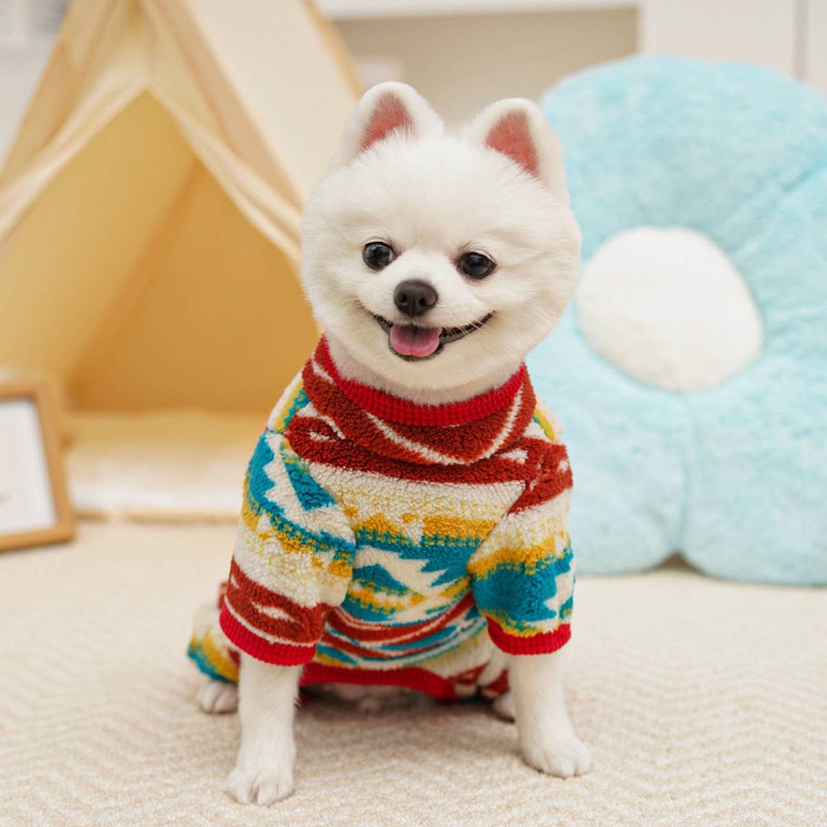 Warm Fair Isle Pet Onesie, Winter Fleece Suit_CWMM12022 PAWPAWwholesale