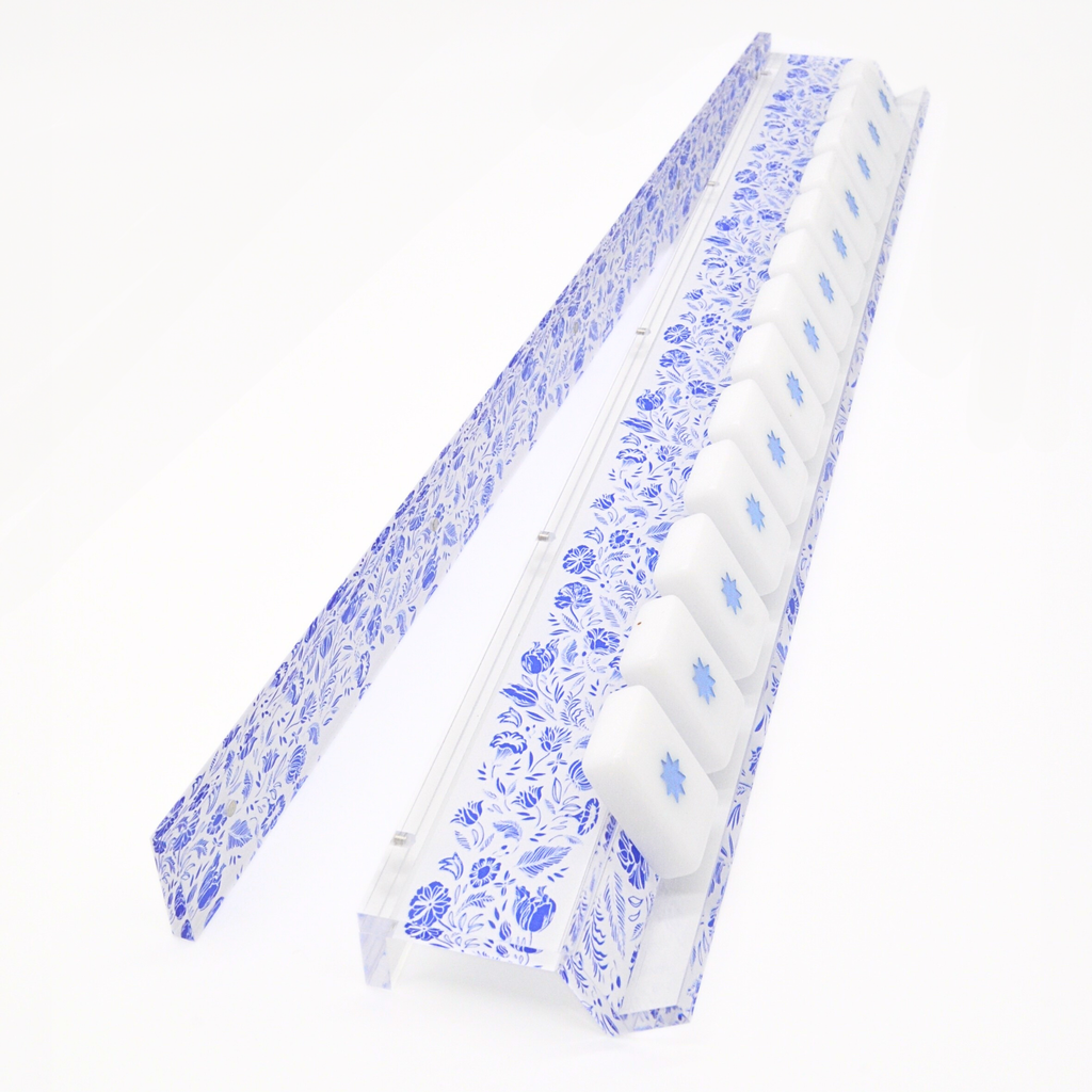 Blue and White Chinoiserie Mahjong Rack and Pusher, Set of 4 Middle & Main Mahjong