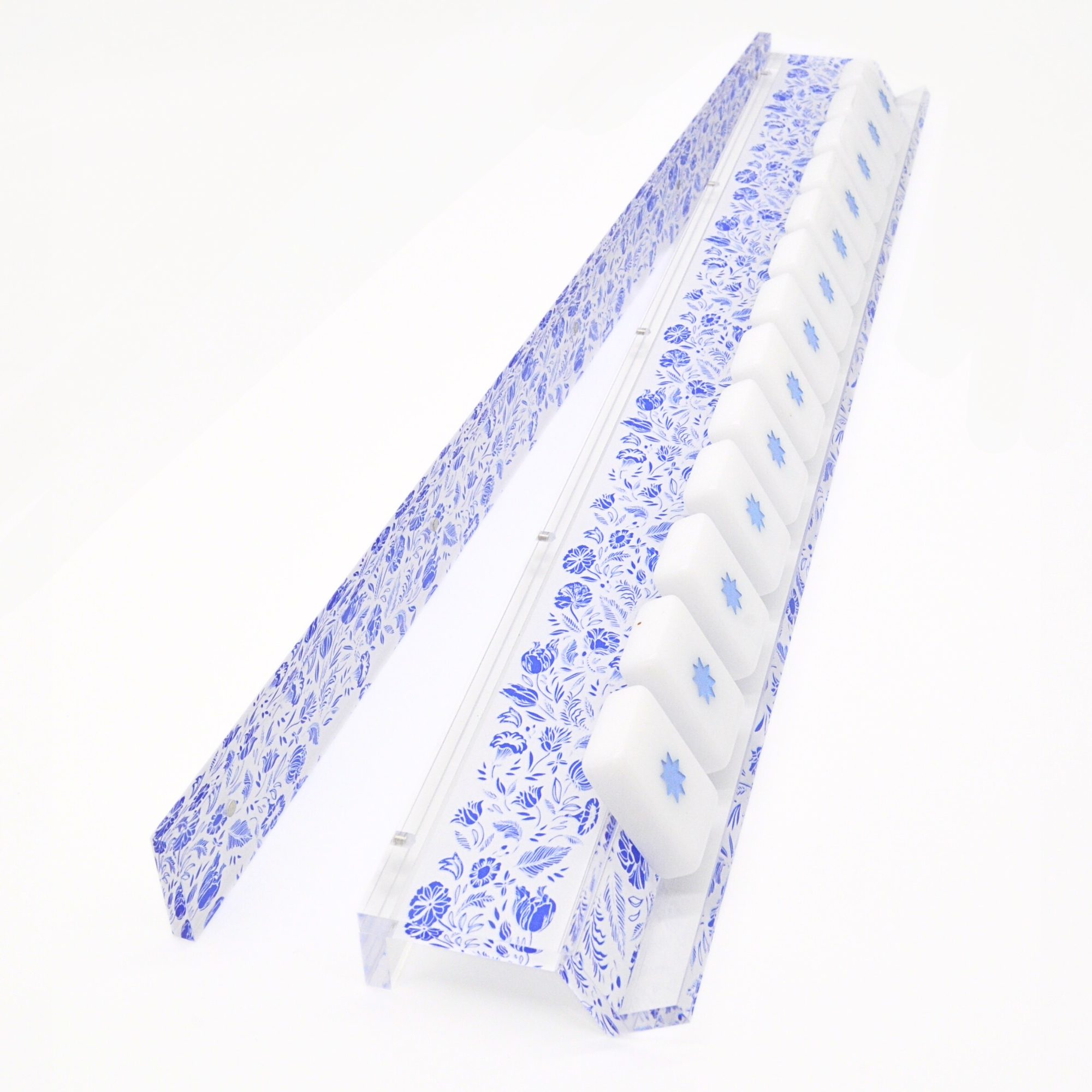 Blue and White Chinoiserie Mahjong Rack and Pusher, Set of 4 Middle & Main Mahjong