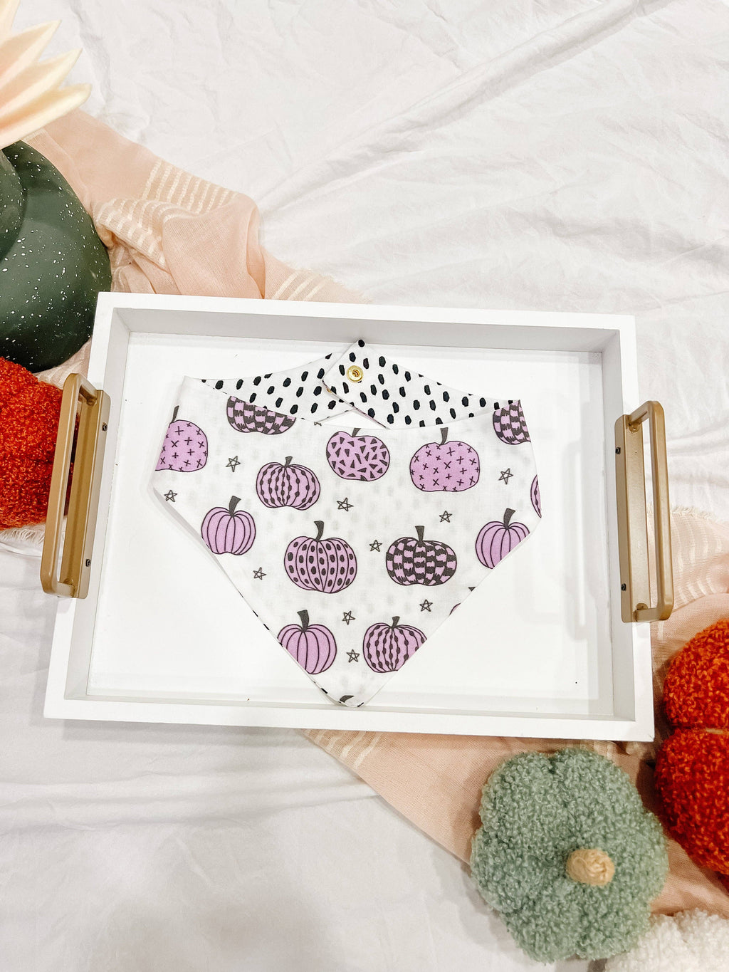 Purple Pumpkins Dog Bandana, Reversible Snap On Collar - The Bougie Pet Boutique