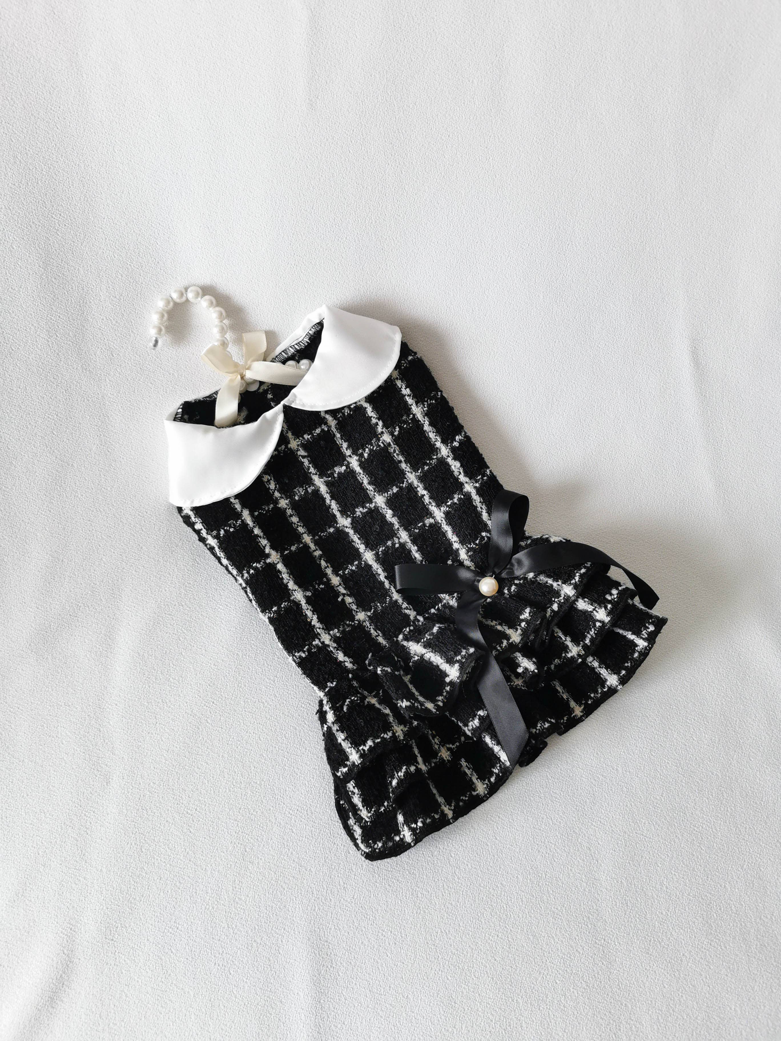 Classic | Tweed Style Monochrome Pet Dress - The Bougie Pet Boutique