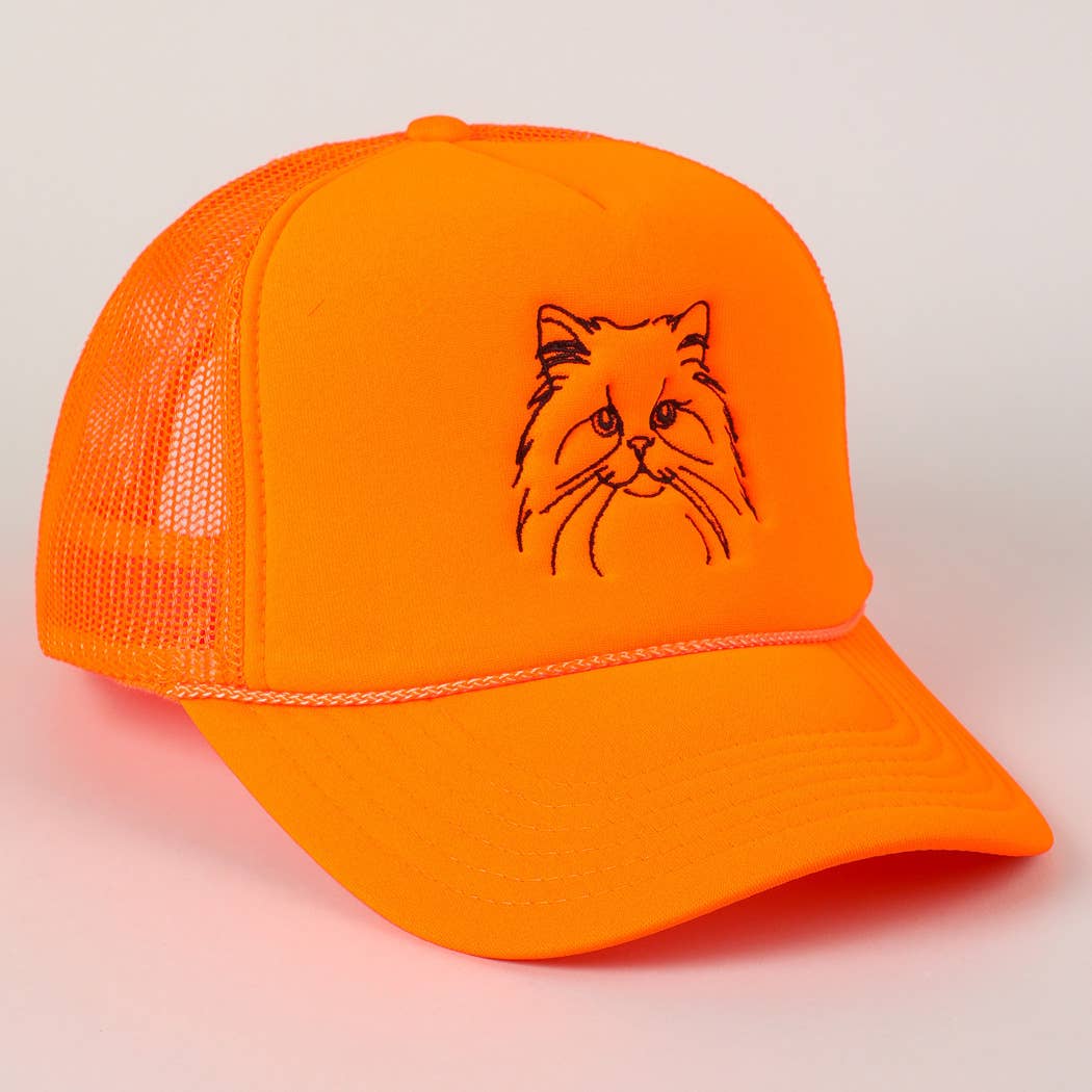 Persian Cat Line Drawing Embroidery Foam Hat Fashion City