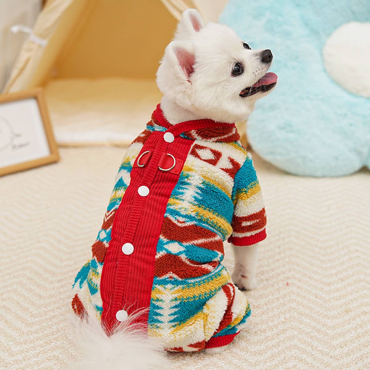Warm Fair Isle Pet Onesie, Winter Fleece Suit_CWMM12022 PAWPAWwholesale