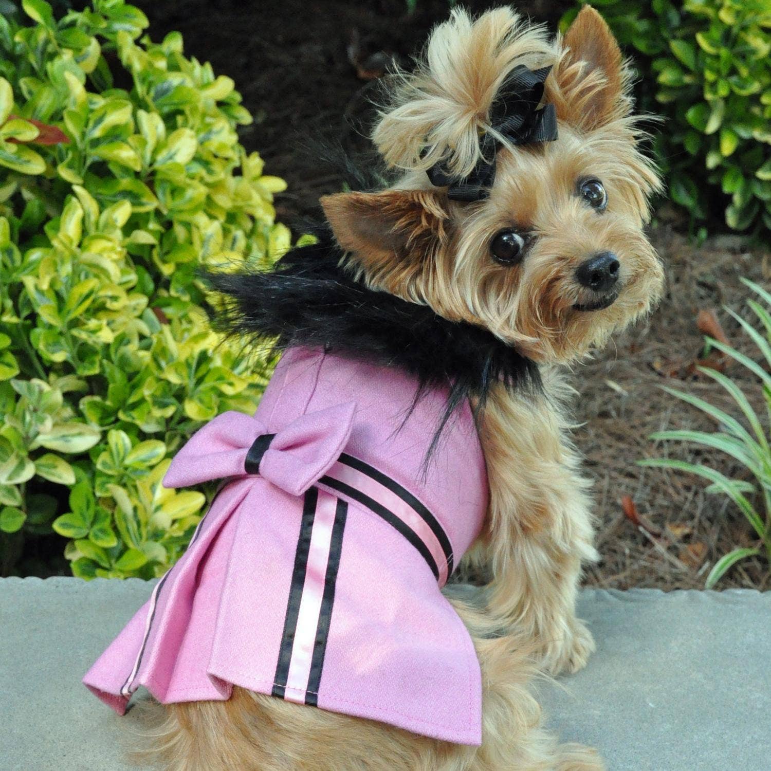 Wool Fur-Trimmed Dog Harness Coat - Pink - The Bougie Pet Boutique